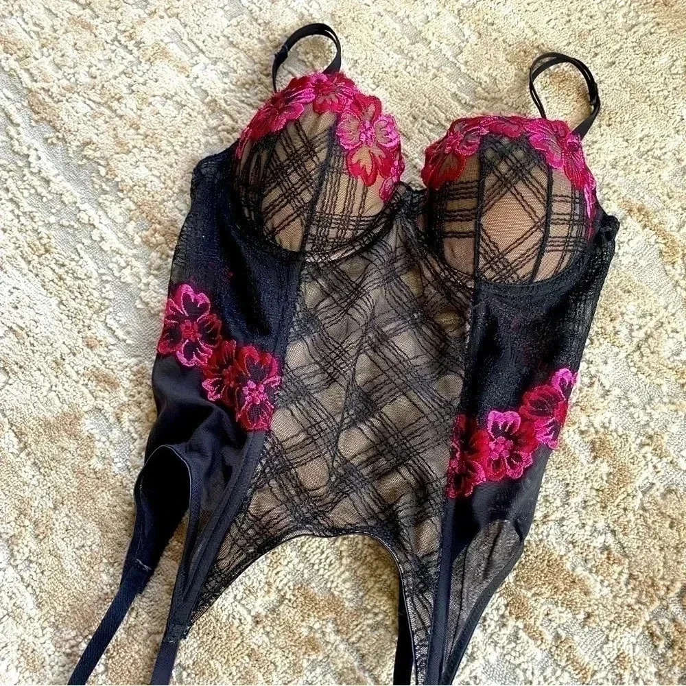 Victoria's Secret Vintage Corset Basque Bodice with Garter Clips Hooks: 34B